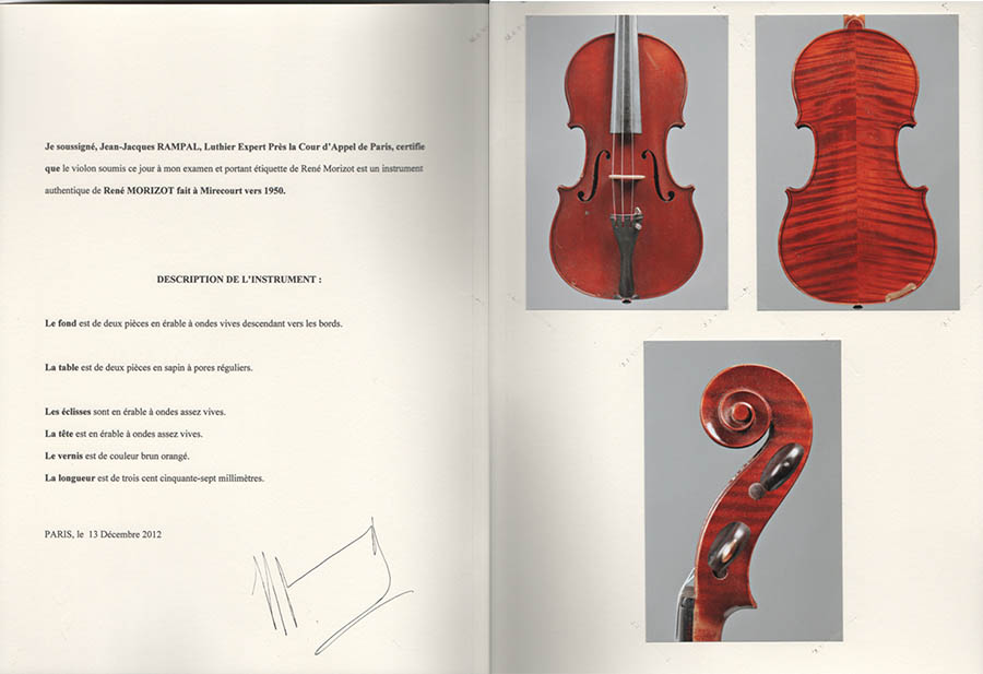 stolen Ren&eacute; Morizot violin